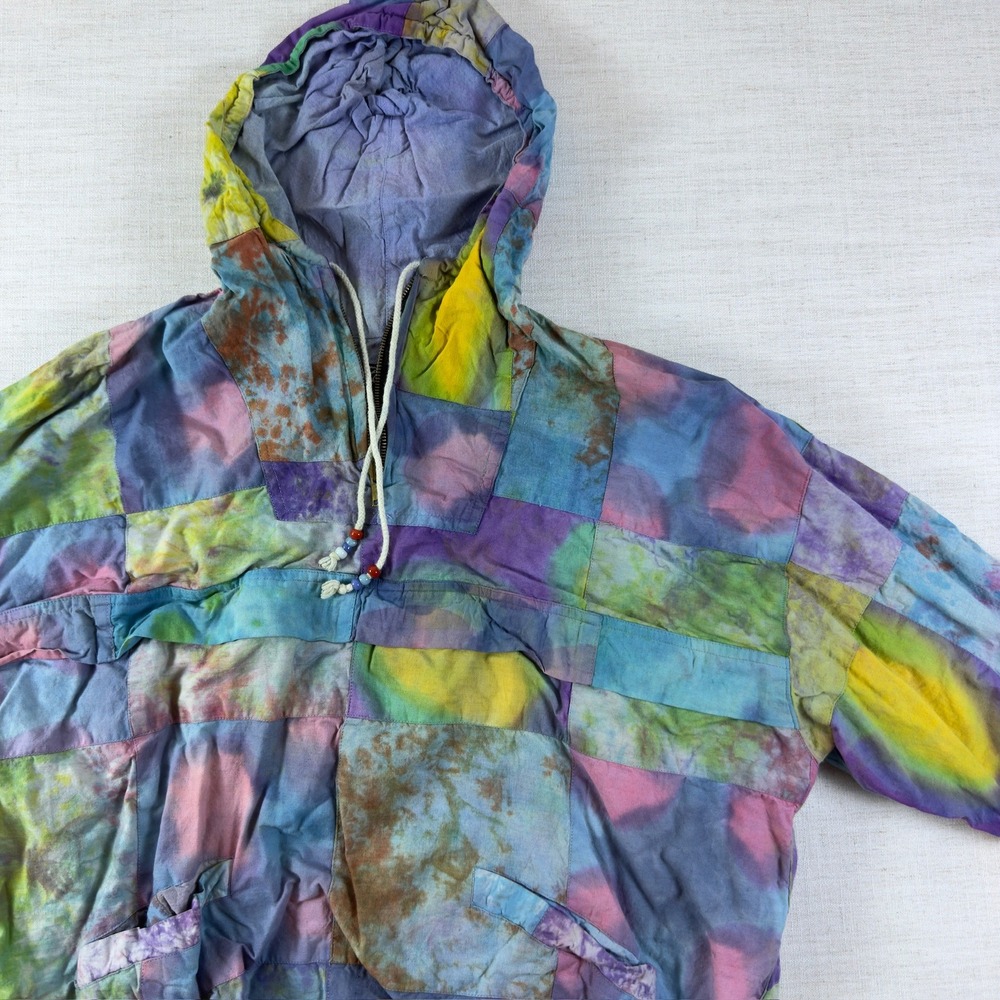 Vintage Joujou Patchwork Tie Dye Anorak Jacket Pullover Hooded Cotton Multi L